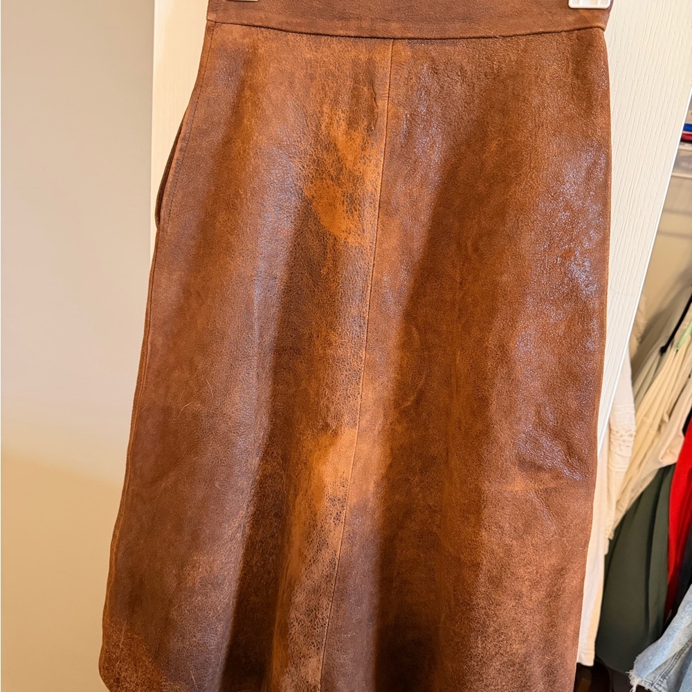 Billy Reid Suede Leather A-Line Midi Skirt -Size 0 - Picture 3 of 8